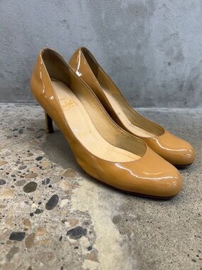 Christian Louboutin Tan Patent Leather Round-Toe Pumps